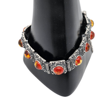 Afbeelding in Gallery-weergave laden, Vintage Scandinavische armband in 925 zilver en Baltisch oranje barnsteen