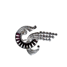 Afbeelding in Gallery-weergave laden, Broche Art déco en argent 800 sertie de marcassites et de barrettes de cristal violines, années 1930