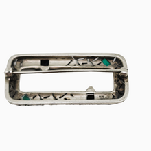 Afbeelding in Gallery-weergave laden, Oude Art Deco broche in 935 zilver bezet met zwarte en groene toermalijnen en marcasieten
