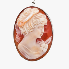 Load image into Gallery viewer, Shell cameo pendant brooch representing a young woman in an 800 silver setting, early 20th century