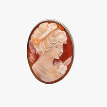 Load image into Gallery viewer, Shell cameo pendant brooch representing a young woman in an 800 silver setting, early 20th century