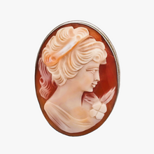 Load image into Gallery viewer, Shell cameo pendant brooch representing a young woman in an 800 silver setting, early 20th century