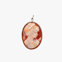 Load image into Gallery viewer, Shell cameo pendant brooch representing a young woman in an 800 silver setting, early 20th century