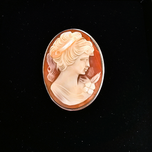 Load image into Gallery viewer, Shell cameo pendant brooch representing a young woman in an 800 silver setting, early 20th century