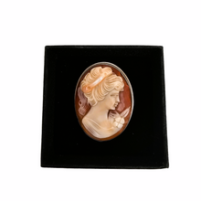Load image into Gallery viewer, Shell cameo pendant brooch representing a young woman in an 800 silver setting, early 20th century