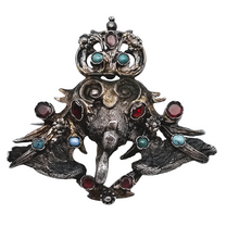 Load image into Gallery viewer, Old Asian brooch with the effigy of the Monkey King, in silver set with tourmalines and turquoise, 19th century