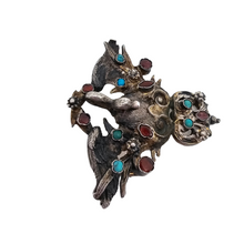 Load image into Gallery viewer, Old Asian brooch with the effigy of the Monkey King, in silver set with tourmalines and turquoise, 19th century
