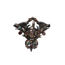 Load image into Gallery viewer, Old Asian brooch with the effigy of the Monkey King, in silver set with tourmalines and turquoise, 19th century