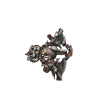 Load image into Gallery viewer, Old Asian brooch with the effigy of the Monkey King, in silver set with tourmalines and turquoise, 19th century