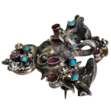 Load image into Gallery viewer, Old Asian brooch with the effigy of the Monkey King, in silver set with tourmalines and turquoise, 19th century