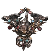 Load image into Gallery viewer, Old Asian brooch with the effigy of the Monkey King, in silver set with tourmalines and turquoise, 19th century