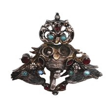 Load image into Gallery viewer, Old Asian brooch with the effigy of the Monkey King, in silver set with tourmalines and turquoise, 19th century