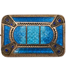 Afbeelding in Gallery-weergave laden, Broche en émail cloisonné bleu et métal doré, années 1920
