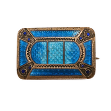 Afbeelding in Gallery-weergave laden, Broche en émail cloisonné bleu et métal doré, années 1920