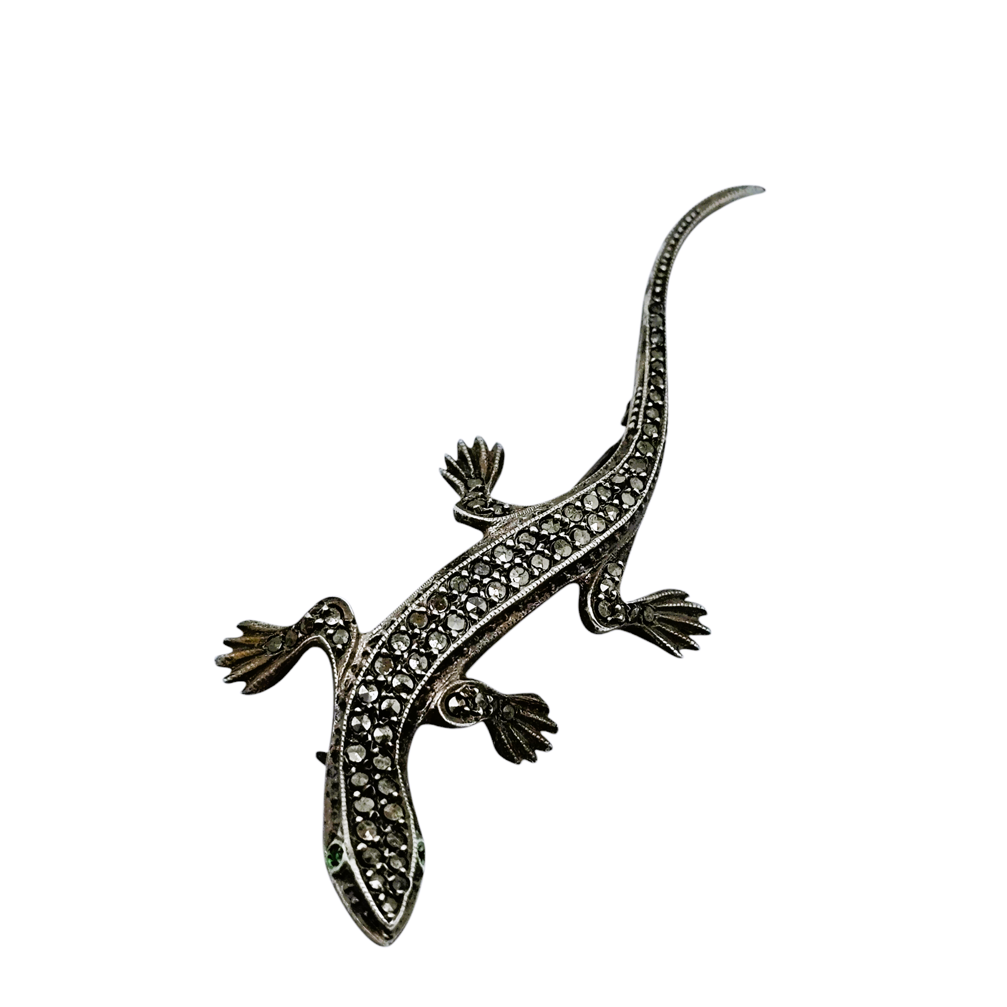 Broche Vintage Art Déco Signée Azaïs - Bakélite Laqué Argent Avec Marcassites - Pièce Rare