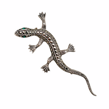 Afbeelding in Gallery-weergave laden, Oude hagedisbroche van 835 zilver, bezet met markasieten