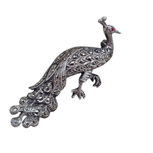Afbeelding in Gallery-weergave laden, Broche Art déco en forme de paon en argent 835 sertie de marcassites, années 1930