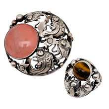 Load image into Gallery viewer, Niels Erik From. Skønvirke fish brooch in sterling silver and rose quartz. Danish design from the 1950s.