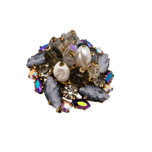 Afbeelding in Gallery-weergave laden, Broche vintage en pierres du Rhin et perles, années 1950-1960