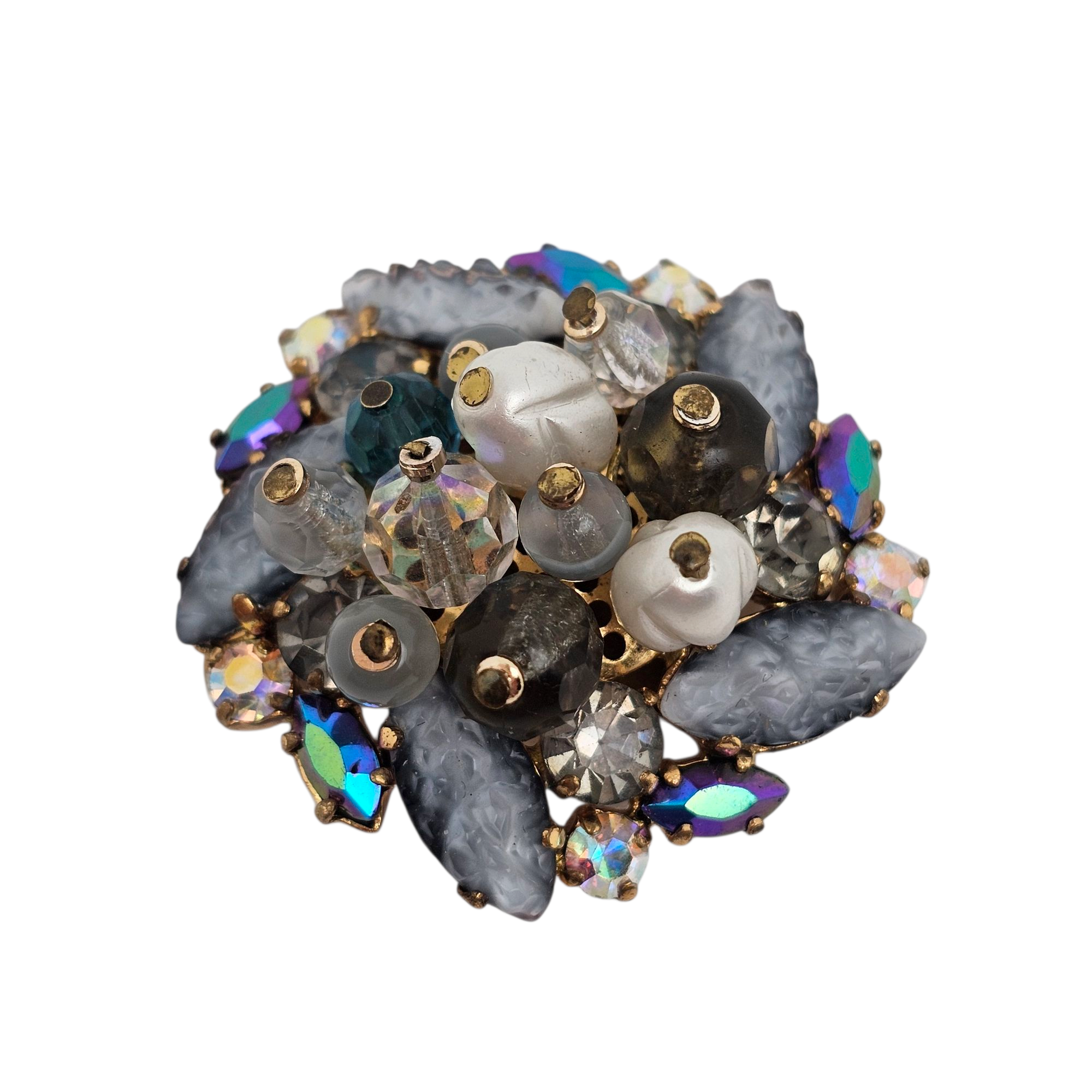 Broche Ancienne En Pierres Violettes - Bijou Vintage - Occasion