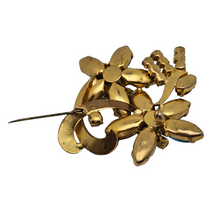 Afbeelding in Gallery-weergave laden, Oude vintage broche bezet met groene en witte strass steentjes