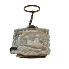 Load image into Gallery viewer, Carnet de bal ancien en nacre sculptée – scène pastorale, Belle Époque, vers 1880-1900 Le Charme des Violettes - Brocante en ligne