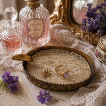 Load image into Gallery viewer, Vide-poche en laiton ciselé et dentelle – esprit Louis XVI, vers 1900 Le Charme des Violettes - Brocante en ligne