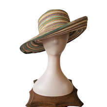 Afbeelding in Gallery-weergave laden, Chapeau-Capeline vintage en paille et dégradé de rubans gros grain, années 1970