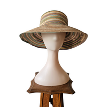 Afbeelding in Gallery-weergave laden, Chapeau-Capeline vintage en paille et dégradé de rubans gros grain, années 1970