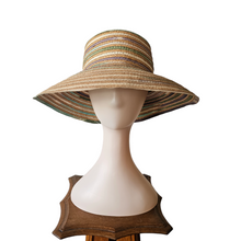 Afbeelding in Gallery-weergave laden, Chapeau-Capeline vintage en paille et dégradé de rubans gros grain, années 1970