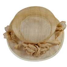 Afbeelding in Gallery-weergave laden, Solano, Chapeau-Capeline vintage en lin beige et fleurs en lin, années 1990