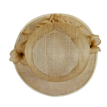 Afbeelding in Gallery-weergave laden, Solano, Chapeau-Capeline vintage en lin beige et fleurs en lin, années 1990