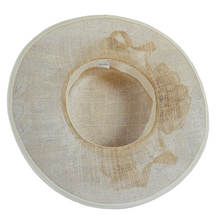 Afbeelding in Gallery-weergave laden, Solano, Chapeau-Capeline vintage en lin beige et fleurs en lin, années 1990