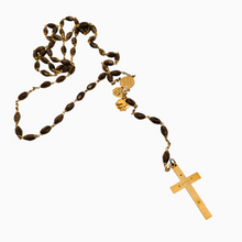 Load image into Gallery viewer, Chapelet de Lourdes en plastique ancien moulé brun et métal doré, avec médailles et étui d’origine, années 1940-1960 Le Charme des Violettes - Brocante en ligne