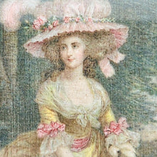 Load image into Gallery viewer, Elégante au chien, Chromolithographie sur toile marouflée sur carton encadrée, années 1900-1910