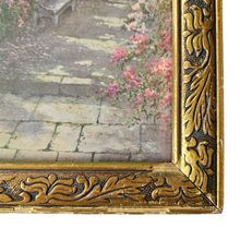 Charger l'image dans la galerie, Chromo intitulé "The shaded walk", encadré dans un cadre rétro en stuc doré, années 1900-1930