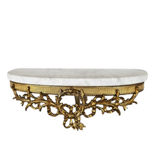 Afbeelding in Gallery-weergave laden, Antieke wandlichtconsole in Lodewijk XVI-stijl in geaderd wit marmer en verguld brons