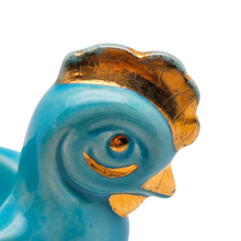Charger l'image dans la galerie, Coquetier en céramique turquoise et or, en forme de poule, années 1950