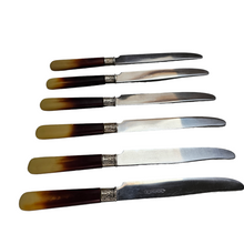 Load image into Gallery viewer, Set of 6 Art Deco knives in silver metal, stainless steel and bovine horn