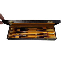 Load image into Gallery viewer, Set of 6 Art Deco knives in silver metal, stainless steel and bovine horn