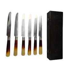Load image into Gallery viewer, Set of 6 Art Deco knives in silver metal, stainless steel and bovine horn