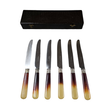 Load image into Gallery viewer, Set of 6 Art Deco knives in silver metal, stainless steel and bovine horn
