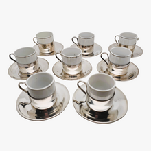 Load image into Gallery viewer, Cristofoli 90/Pozzani, Vintage suite of 8 silver-plated and porcelain espresso cups, 1960s