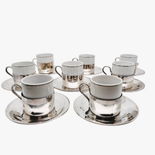 Load image into Gallery viewer, Cristofoli 90/Pozzani, Vintage suite of 8 silver-plated and porcelain espresso cups, 1960s