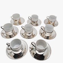 Load image into Gallery viewer, Cristofoli 90/Pozzani, Vintage suite of 8 silver-plated and porcelain espresso cups, 1960s
