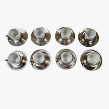 Load image into Gallery viewer, Cristofoli 90/Pozzani, Vintage suite of 8 silver-plated and porcelain espresso cups, 1960s