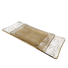 Load image into Gallery viewer, Crystal Art Glass MNFC Copenhague Danemark, ensemble de 3 plats Op Art 22 carats or Pinwheel Design Gold Finish , années 1960
