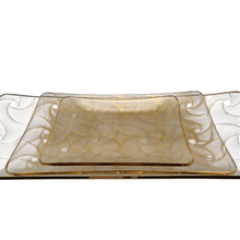 Load image into Gallery viewer, Crystal Art Glass MNFC Copenhague Danemark, ensemble de 3 plats Op Art 22 carats or Pinwheel Design Gold Finish , années 1960