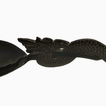 Load image into Gallery viewer, Pair of old rice spoons with dragon head and tail in horn and lacquer, Asia