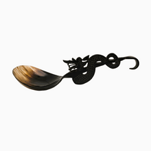 Load image into Gallery viewer, Pair of old rice spoons with dragon head and tail in horn and lacquer, Asia